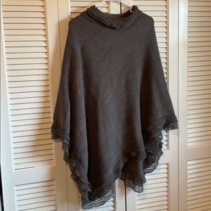 OS Poncho Sweater - Dark Gray w/ Lace Detail